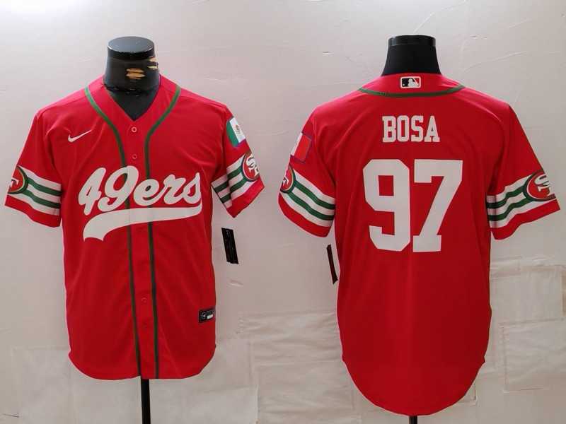 Mens San Francisco 49ers #97 Nick Bosa Red Mexico Cool Base Stitched Baseball Jersey
